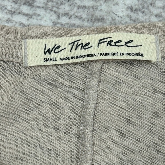 We The Free Women Bell Sleeve Linen Colorblock Top Size S Tan V-neck Beachy Boho - Picture 13 of 13